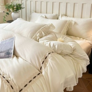 French fairy lace skirt fantasy yarn four-piece duvet cover bed sheets white bedding set