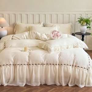 French fairy lace skirt fantasy yarn four-piece duvet cover bed sheets white bedding set