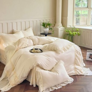 French embroidered lace double-layer lace skirt fantasy yarn four-piece bedding set