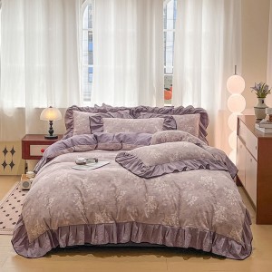 New Autumn Winter 130g Thickened Linen Retro Style Crinkle Yarn Double Yarn Print Four-Piece Set