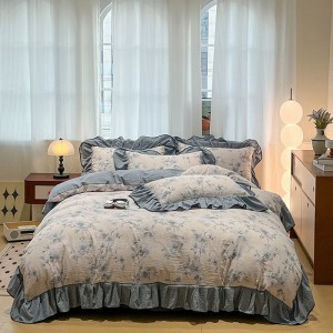 New Autumn Winter 130g Thickened Linen Retro Style Crinkle Yarn Double Yarn Print Four-Piece Set