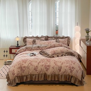 New Autumn Winter 130g Thickened Linen Retro Style Crinkle Yarn Double Yarn Print Four-Piece Set