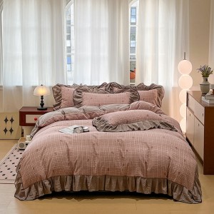 New Autumn Winter 130g Thickened Linen Retro Style Crinkle Yarn Double Yarn Print Four-Piece Set