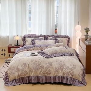 New Autumn Winter 130g Thickened Linen Retro Style Crinkle Yarn Double Yarn Print Four-Piece Set