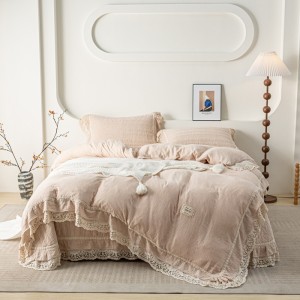 2025 new double-layer yarn-dyed cotton and linen bed cover four-piece set