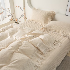 2025 new double-layer yarn-dyed cotton and linen bed cover four-piece set