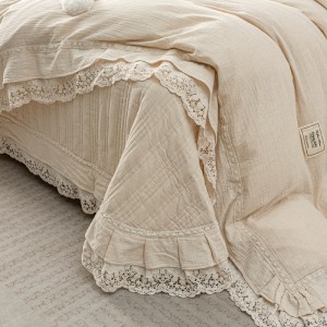 2025 new double-layer yarn-dyed cotton and linen bed cover four-piece set