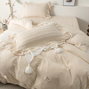 2025 new double-layer yarn-dyed cotton and linen bed cover four-piece set