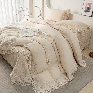 2025 new double-layer yarn-dyed cotton and linen bed cover four-piece set