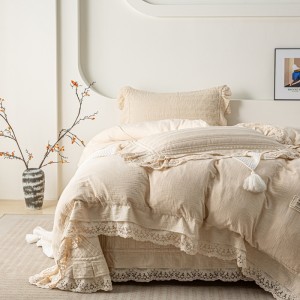 2025 new double-layer yarn-dyed cotton and linen bed cover four-piece set