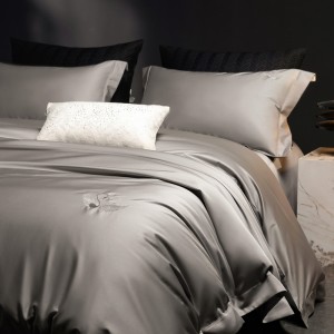 2025 new 100s double-stranded cotton gray four-piece bed sheets luxury embroidery bedding set