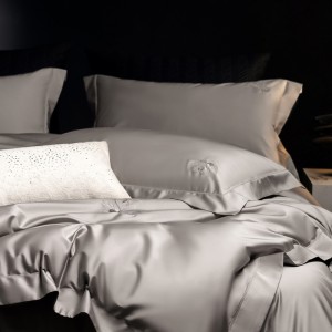 2025 new 100s double-stranded cotton gray four-piece bed sheets luxury embroidery bedding set