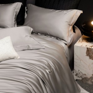 2025 new 100s double-stranded cotton gray four-piece bed sheets luxury embroidery bedding set