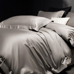 2025 new 100s double-stranded cotton gray four-piece bed sheets luxury embroidery bedding set