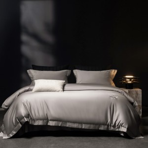 2025 new 100s double-stranded cotton gray four-piece bed sheets luxury embroidery bedding set