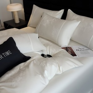 White new simple pure cotton satin jacquard duvet comforter cover four-piece bed sheets bedding set