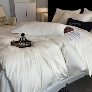 White new simple pure cotton satin jacquard duvet comforter cover four-piece bed sheets bedding set