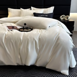 White new simple pure cotton satin jacquard duvet comforter cover four-piece bed sheets bedding set