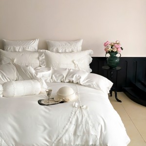 Long-staple cotton craft embroidery quilt cover white four-piece queen king bedding set