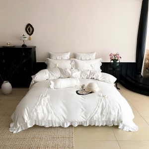 Long-staple cotton craft embroidery quilt cover white four-piece queen king bedding set