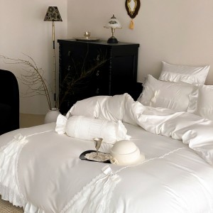 Long-staple cotton craft embroidery quilt cover white four-piece queen king bedding set