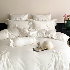 Long-staple cotton craft embroidery quilt cover white four-piece queen king bedding set