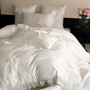 Long-staple cotton craft embroidery quilt cover white four-piece queen king bedding set