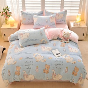 Kapok-printed pure cotton hollow lace four-piece bed set