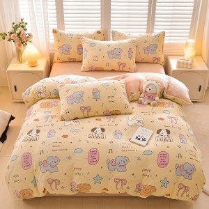 Kapok-printed pure cotton hollow lace four-piece bed set