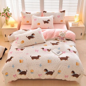 Kapok-printed pure cotton hollow lace four-piece bed set