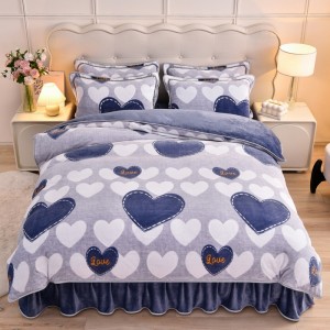 Milk Fleece Flannel Bed Skirt Set Warm Four-Piece Set