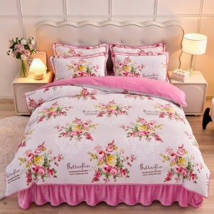 Milk Fleece Flannel Bed Skirt Set Warm Four-Piece Set