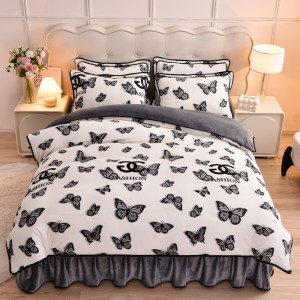 Milk Fleece Flannel Bed Skirt Set Warm Four-Piece Set