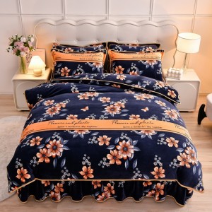 Milk Fleece Flannel Bed Skirt Set Warm Four-Piece Set