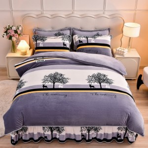 Milk Fleece Flannel Bed Skirt Set Warm Four-Piece Set