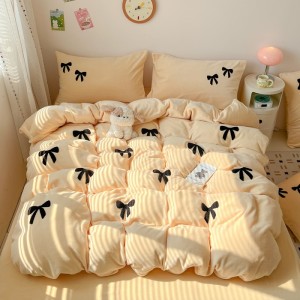 New, thickened high-weight towel-embroidered milk velvet four-piece set