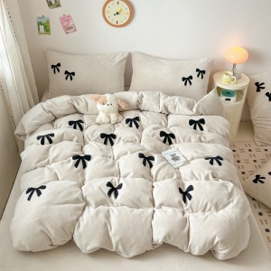 New, thickened high-weight towel-embroidered milk velvet four-piece set