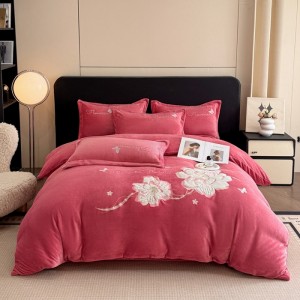 Elegant new large-size appliqué embroidered milk velvet four-piece set