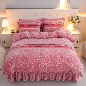 Extra Thick 8.5kg Milk Fleece and Mink Fleece Bed Skirt Set for Warmth