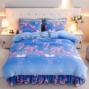 Extra Thick 8.5kg Milk Fleece and Mink Fleece Bed Skirt Set for Warmth