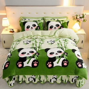 Extra Thick 8.5kg Milk Fleece and Mink Fleece Bed Skirt Set for Warmth