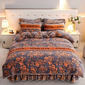 Extra Thick 8.5kg Milk Fleece and Mink Fleece Bed Skirt Set for Warmth