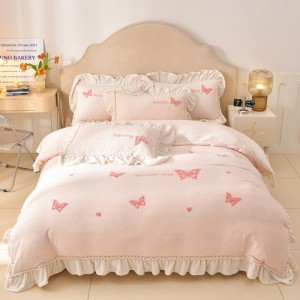 9-pound terry cloth embroidered Korean lace milk fleece four-piece set