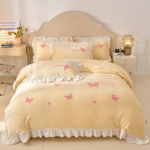 9-pound terry cloth embroidered Korean lace milk fleece four-piece set