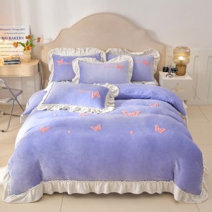 9-pound terry cloth embroidered Korean lace milk fleece four-piece set