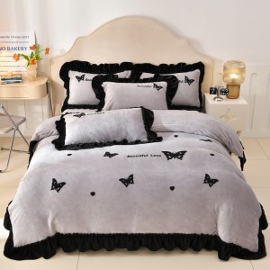 9-pound terry cloth embroidered Korean lace milk fleece four-piece set