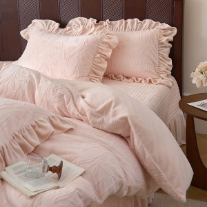 Thickened carved milk fleece four-piece bed sheet set