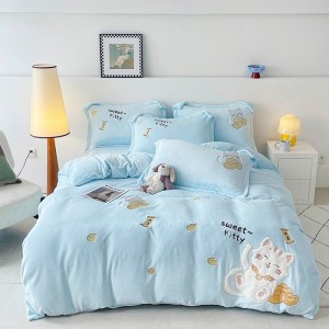 Exquisite and elegant cartoon appliqué embroidered milk plush four-piece set