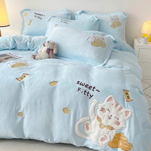 Exquisite and elegant cartoon appliqué embroidered milk plush four-piece set