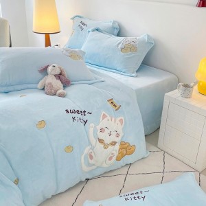 Exquisite and elegant cartoon appliqué embroidered milk plush four-piece set